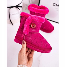 Apawwa Kinder-Schneestiefel mit Fell und Knopf Fuchsia Kawai rosa 1