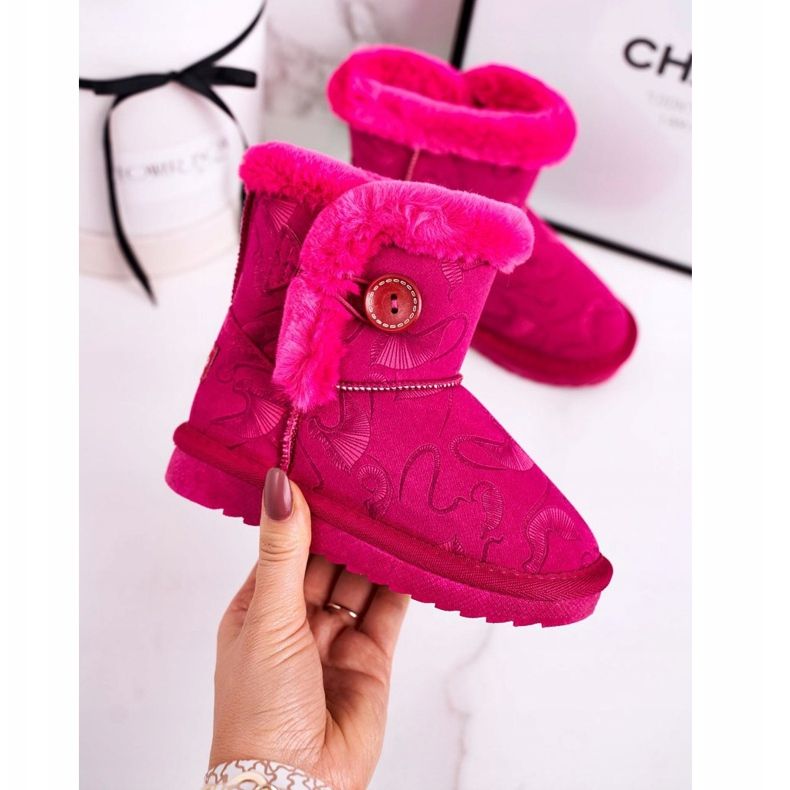 Apawwa Kinder-Schneestiefel mit Fell und Knopf Fuchsia Kawai rosa 1