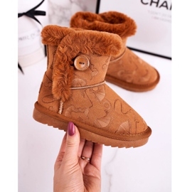 Apawwa Kinder-Schneestiefel mit Fell und Knopf Braun Kawai 1