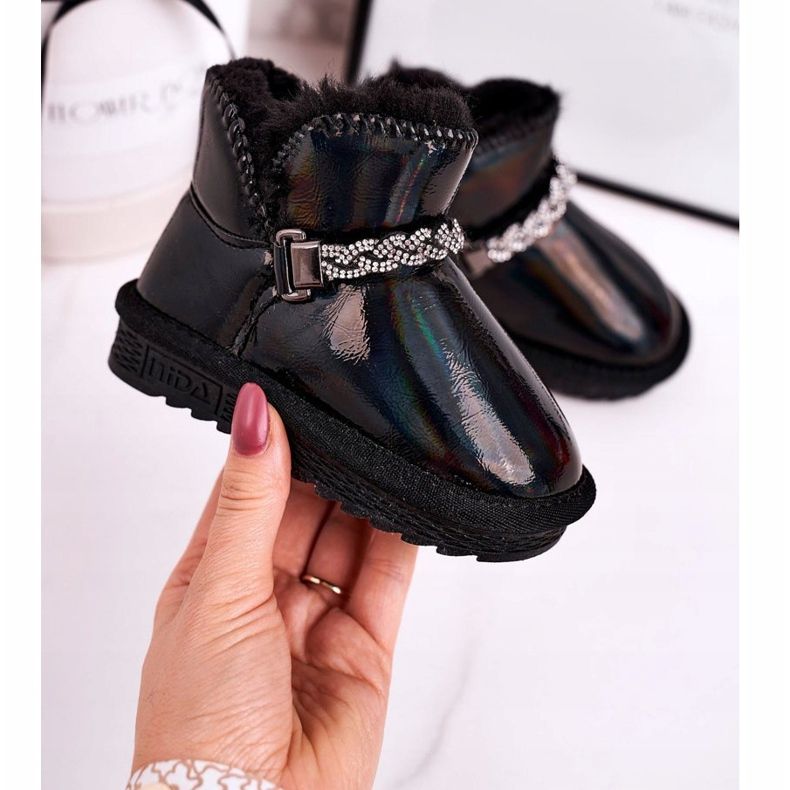 Apawwa Kinder Schneestiefel mit Fell Petrol Black Princess schwarz 1