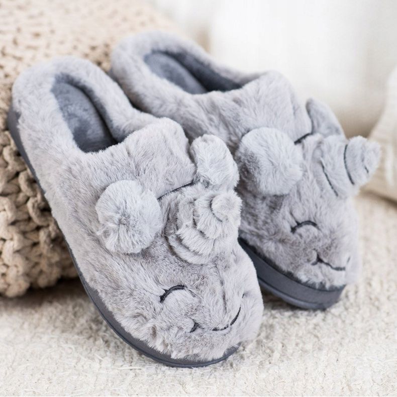 Bona Einhorn Hausschuhe für Damen grau 1