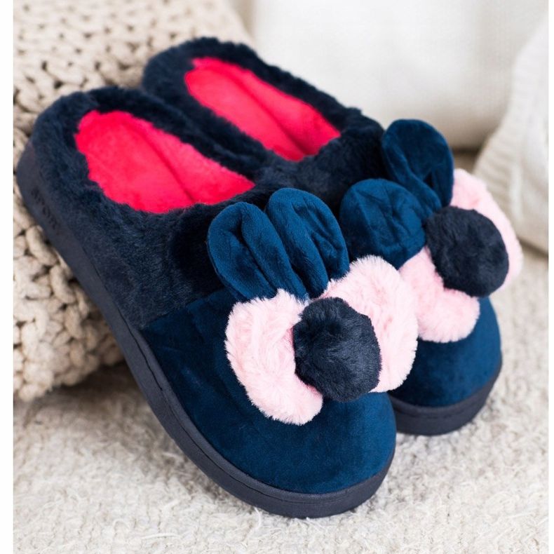 Bona Marineblaue Hausschuhe mit Beschädigungen rosa 1