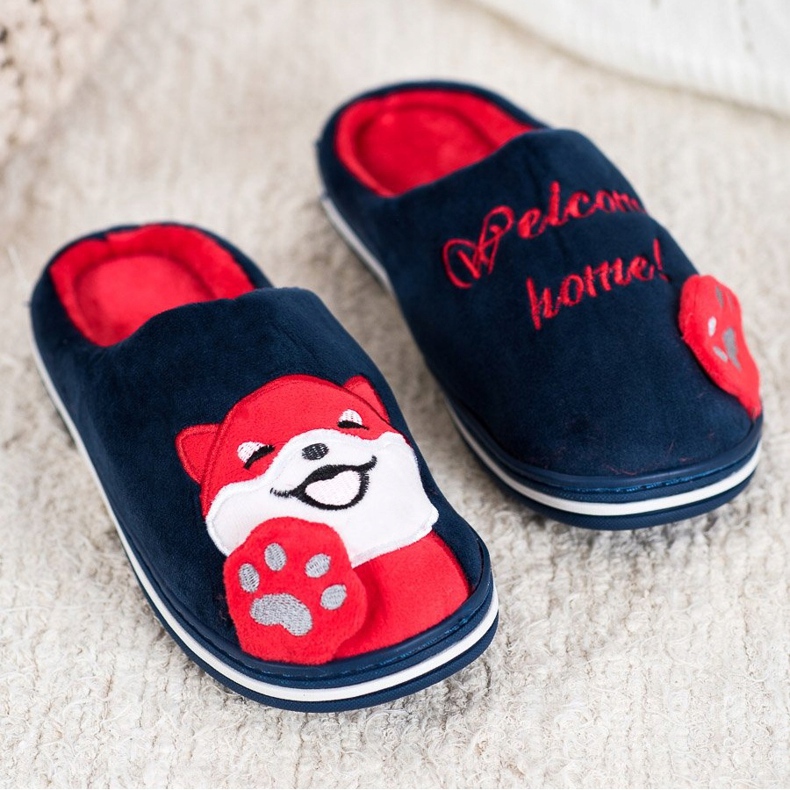 Bona Willkommen Zuhause Hausschuhe weiß rot navy blau 1