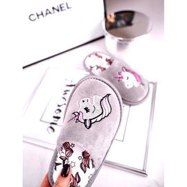 Graue Einhorn Hausschuhe für Kinder mit Einhorn rosa silber- 2