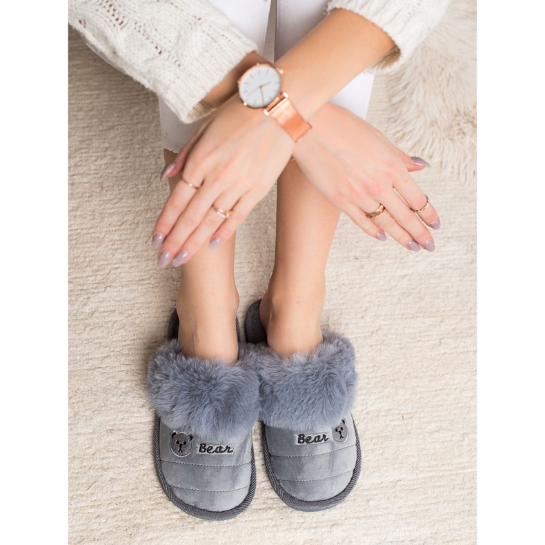 Bona Hausschuhe mit Bärenfell grau 1