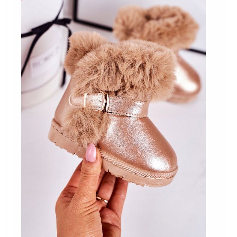 FRROCK Warme Kinder-Schneestiefel mit Fell Roségold JellyBeans rosa 2