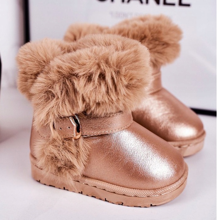 FRROCK Warme Kinder-Schneestiefel mit Fell Roségold JellyBeans rosa 1