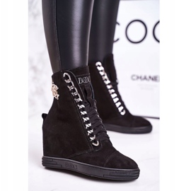 Damen Wildleder Sneakers BOOCI 2222/066 / s Silberkette Schwarz 1