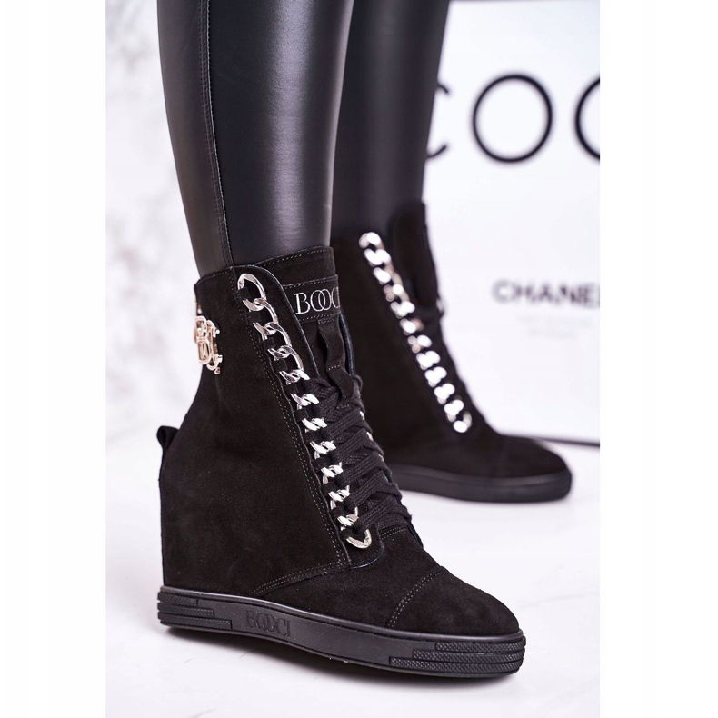 Damen Wildleder Sneakers BOOCI 2222/066 / s Silberkette Schwarz 1