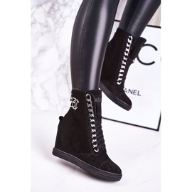 Damen Wildleder Sneakers BOOCI 2222/066 / s Silberkette Schwarz 2