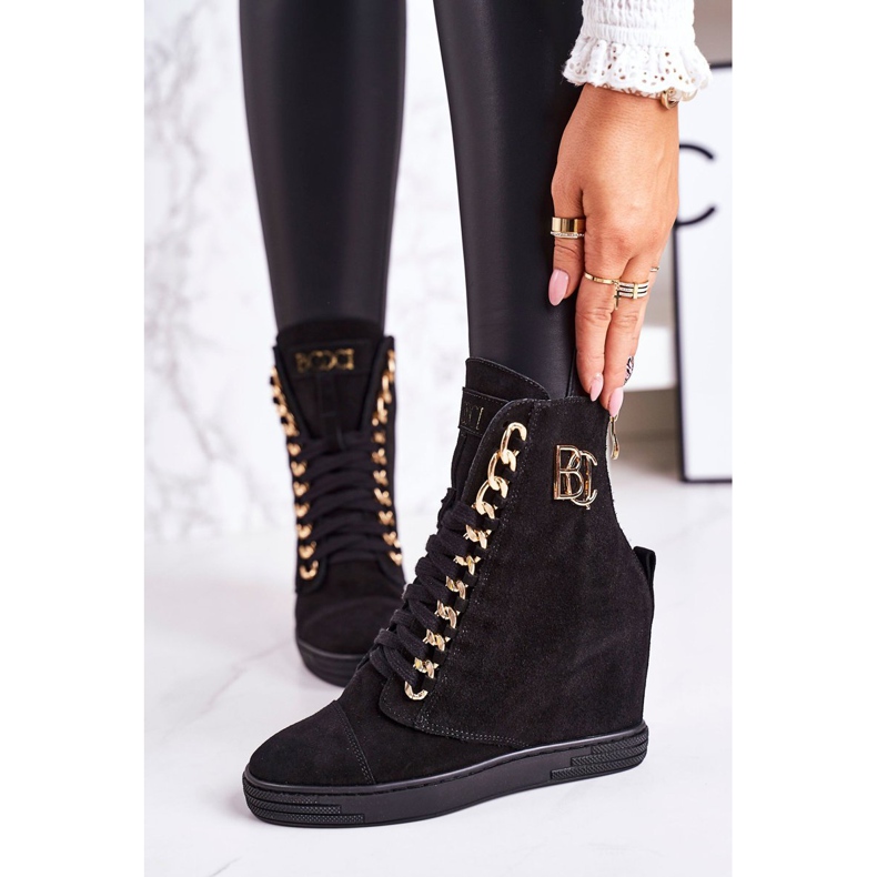 Damen Wildleder Sneakers BOOCI 2222/066 / mit Goldkette Schwarz 2