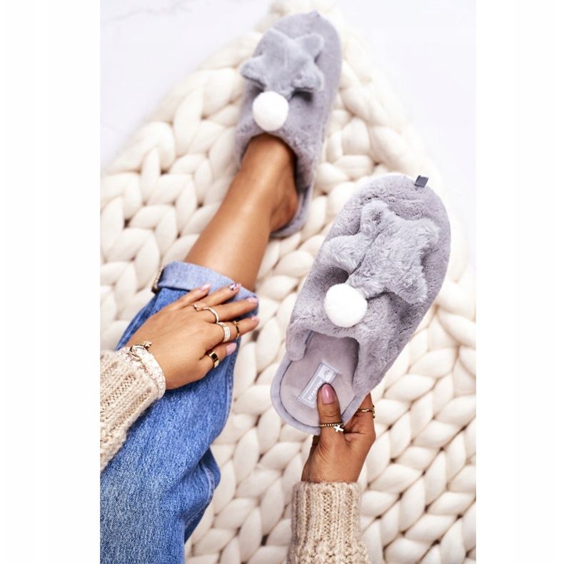 Damenhausschuhe mit Fell und Sternengrau Night-Night 2