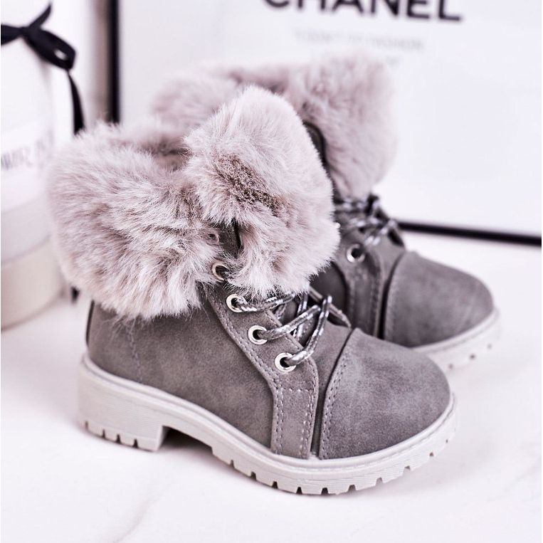 Warme Kinder-Trapper mit Fell Grau Nella 1