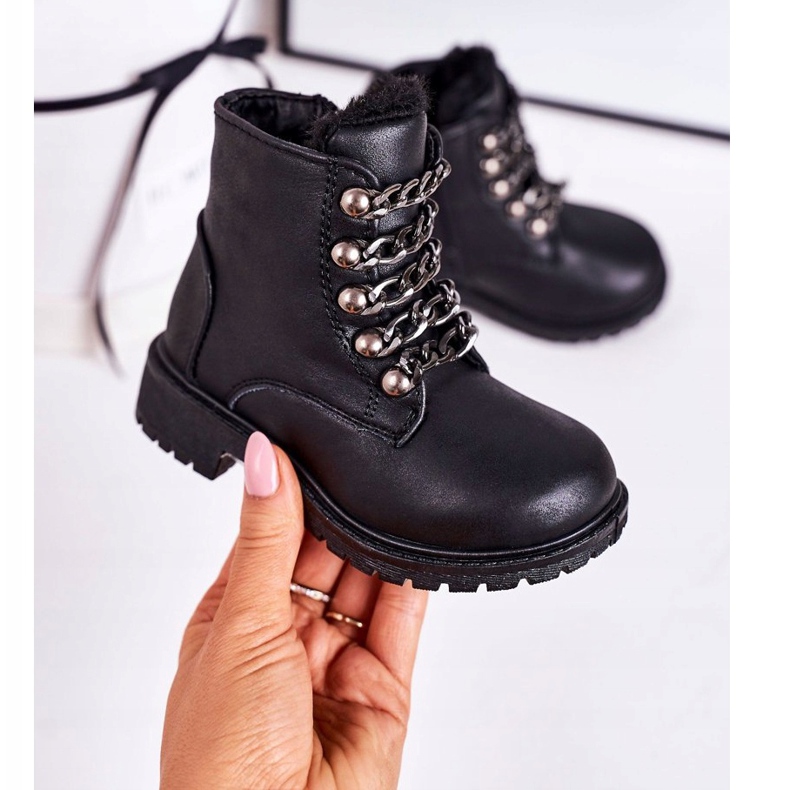 Kinder Isolierte Trapper Kette aus Öko-Leder Schwarz Rock &amp; Roll 2