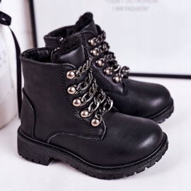 Kinder Isolierte Trapper Kette aus Öko-Leder Schwarz Rock &amp; Roll 1