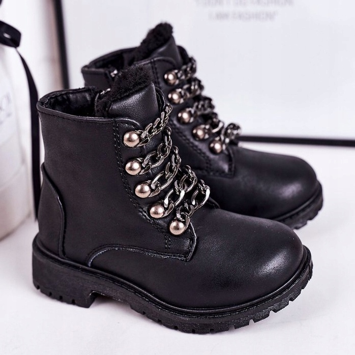 Kinder Isolierte Trapper Kette aus Öko-Leder Schwarz Rock &amp; Roll 1