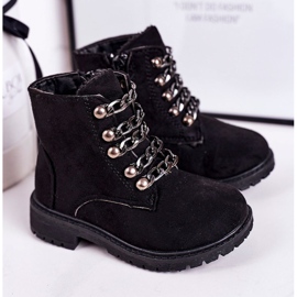 Kinder Isolierte Trappers Eco Wildlederkette Black Rock &amp; Roll schwarz 1