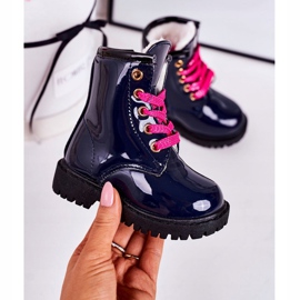 Mit Pelz gewärmte Kinderstiefel, Lackiert Navy Pinkie marineblau 2