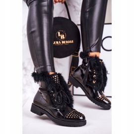 SEA Warme Damenstiefel mit Strasssteinen und Fell, Lackiert Glam schwarz 2