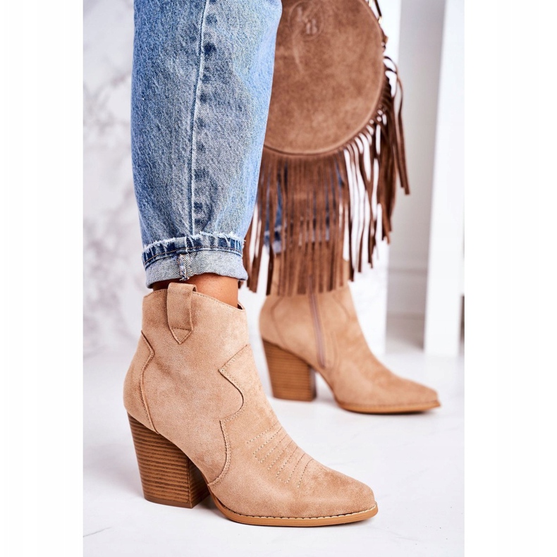 MSMG Warme Cowboystiefel für Damen mit Absatz Beige Margaret 1