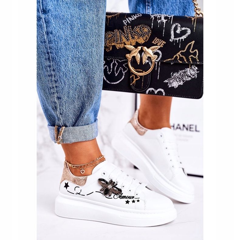 Damen Sportschuhe Sneakers mit Fliege Weiß Golden Amour 1