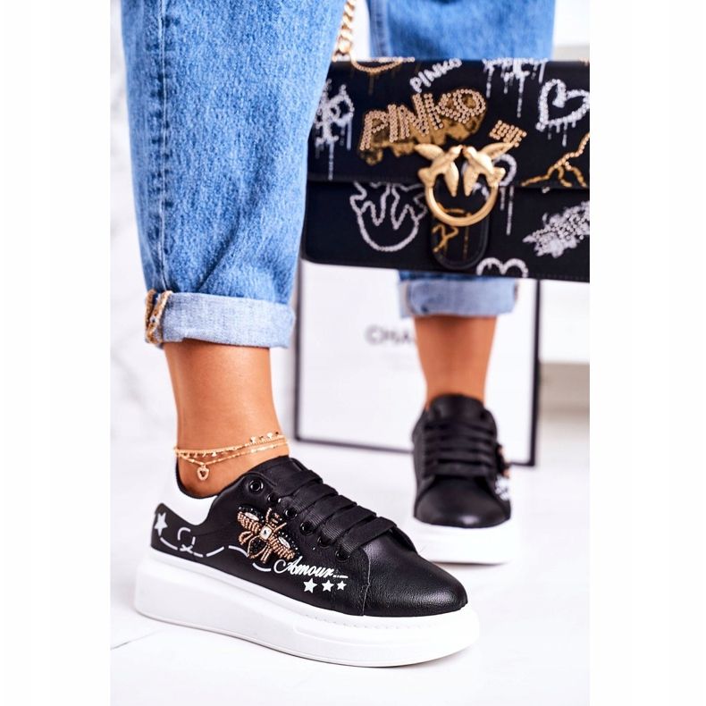 Damen Sportschuhe Sneakers mit Fliege Black Amour schwarz 2