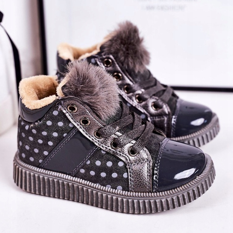 PL1 Warme Stiefel für Kinder Sneakers in Grau mit Polka Dots Anastasia 1