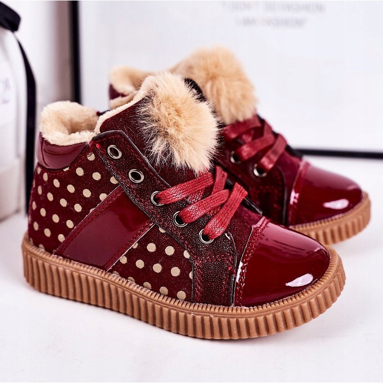 PL1 Warme Stiefel für Kinder Turnschuhe in Rot mit Polka Dots Anastasia 1
