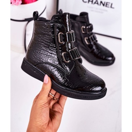 PL1 Warme Kinderstiefel Lackiert Schwarz Tiermuster Maya 2