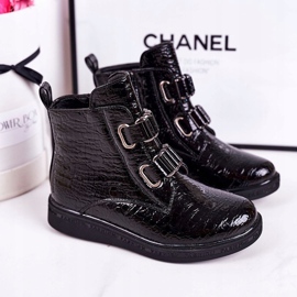 PL1 Warme Kinderstiefel Lackiert Schwarz Tiermuster Maya 1