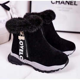 Linshi Warme Kinder-Schneestiefel mit Fell Schwarz Love-Love 1