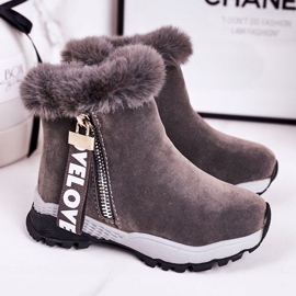 Linshi Warme Kinder-Schneestiefel mit Fell Grau Love-Love 1