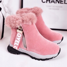 Linshi Warme Kinder-Schneestiefel mit Fell Pink Love-Love rosa 1