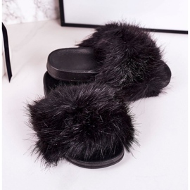PS1 Schwarze Fashionista-Pelz-Hausschuhe für Kinder 1