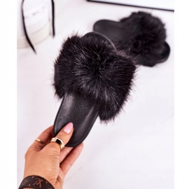 PS1 Schwarze Fashionista-Pelz-Hausschuhe für Kinder 2