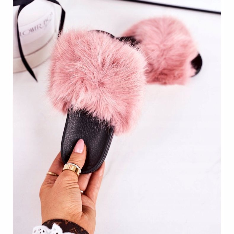 Rosa Fashionista Pelzhausschuhe für Kinder 2