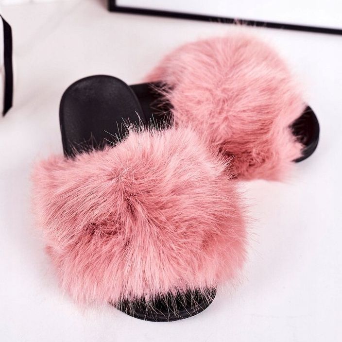 Rosa Fashionista Pelzhausschuhe für Kinder 1