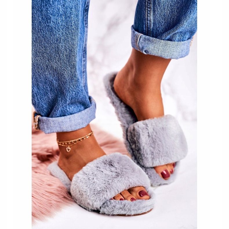 FRJ Graue Pelzhausschuhe für Damen Graue kalte Tage 1