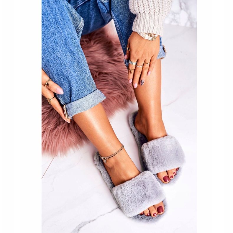 FRJ Graue Pelzhausschuhe für Damen Graue kalte Tage 2