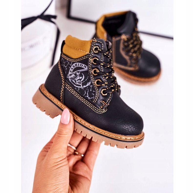 PL1 Warme Kinderstiefel Trappers auf schwarzer Bobby-Gummisohle orange 2