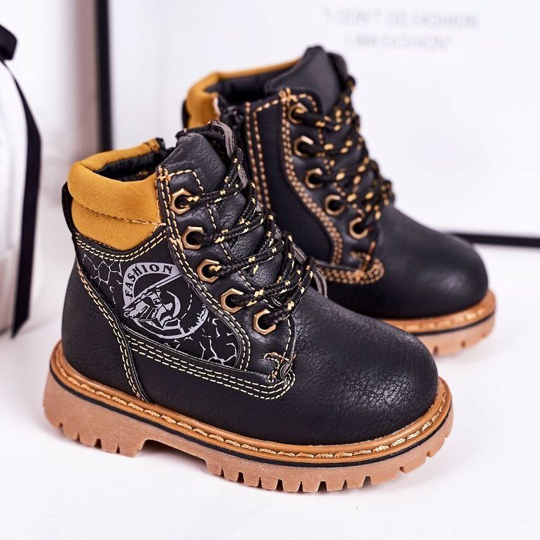 PL1 Warme Kinderstiefel Trappers auf schwarzer Bobby-Gummisohle orange 1