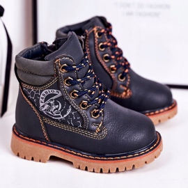 PL1 Warme Kinderstiefel Trappers auf Gummisohle Marineblau Bobby navy blau orange 1