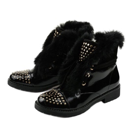 Schwarze flache isolierte lackierte Feminine Stiefel 1