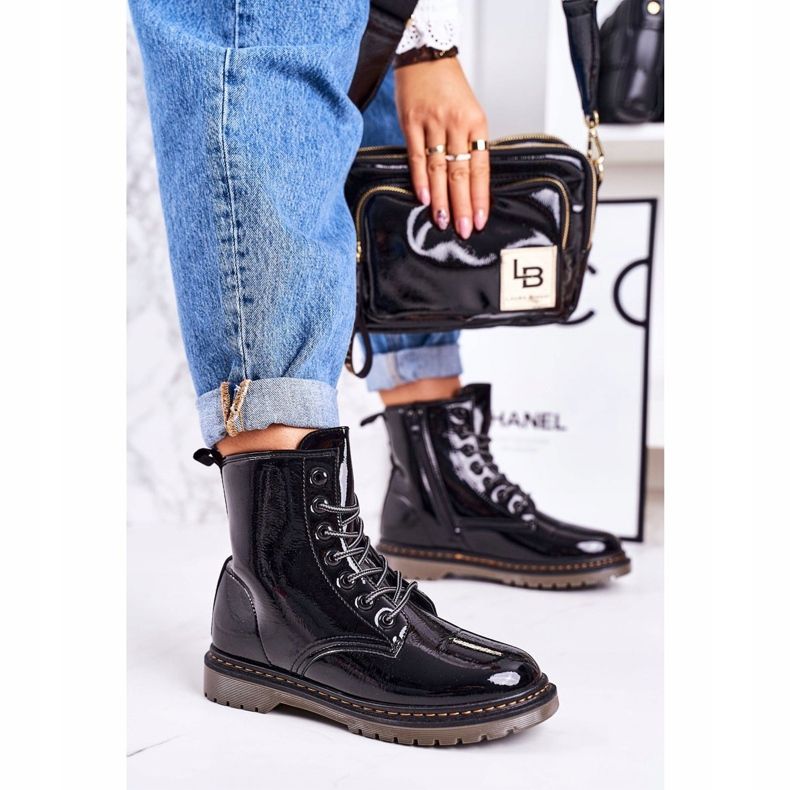 Warme Stiefel für Damen Lackierte Stiefel Black Thunder schwarz 2