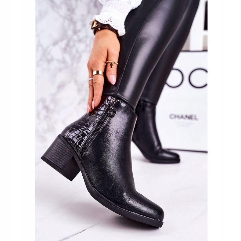 PJ1 Warme Stiefel für Damen mit hohem Absatz Animal Print Black Confidence schwarz 1