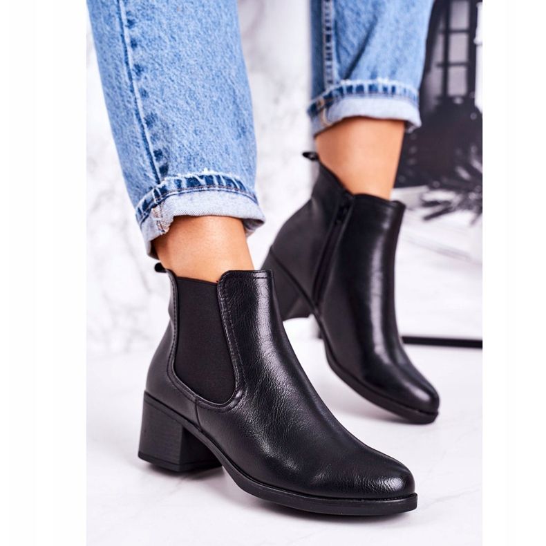 Damen Warme Stiefel Jodhpur Stiefel On Heel Schwarz Forevermore 2