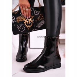 Damen Schwarz Warm Lackierte Stiefel mit Jets, Performance 2