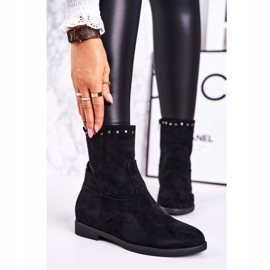 PJ1 Schwarze isolierte Stiefel für Damen mit Strasssteinen aus Wildleder 1