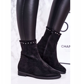 PJ1 Schwarze isolierte Stiefel für Damen mit Strasssteinen aus Wildleder 2