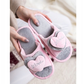 Bona Warme Hausschuhe mit Herz rosa grau 2